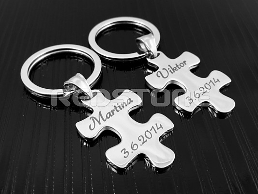 Ocelové klíčenky pro páry ve tvaru puzzle